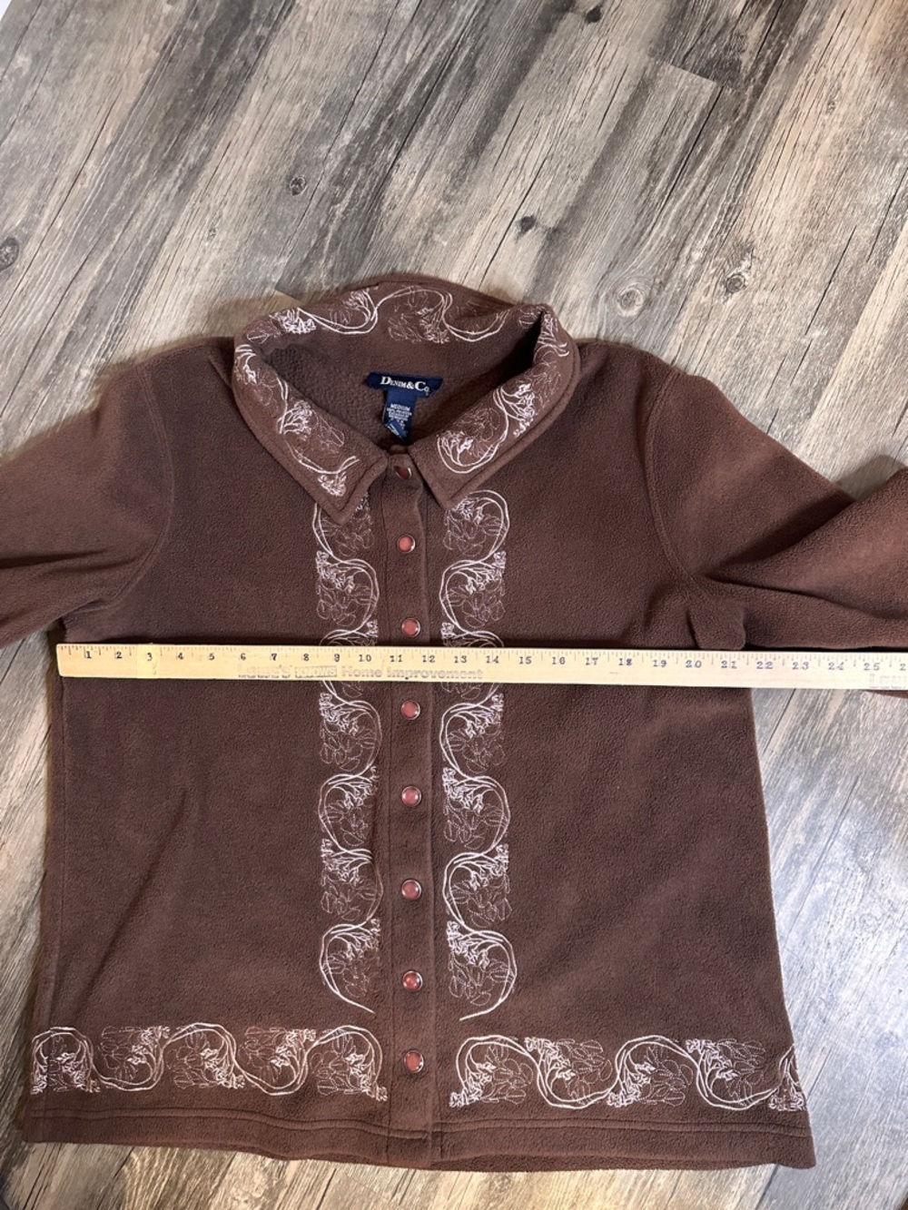 Denim&Co Brown Embroidered Button-Front Cardigan - Picture 9 of 11